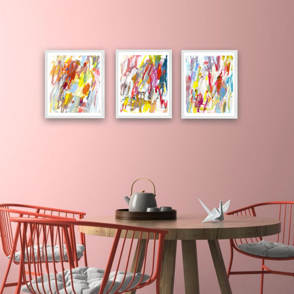 Set of 3 abstract painting on paper