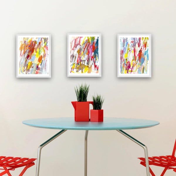 Set of 3 abstract painting on paper